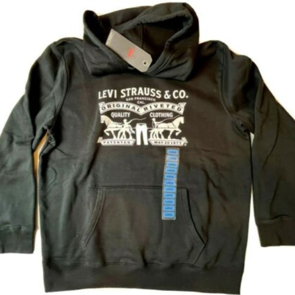 Levi Strauss & Co Hoodie Black Pullover Kangaroo Pocket Horse Logo Size Large